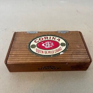 Vintage Corina Larks Extra Mild Wooden Cigar Box Queen of Mild Cigars Man Cave
